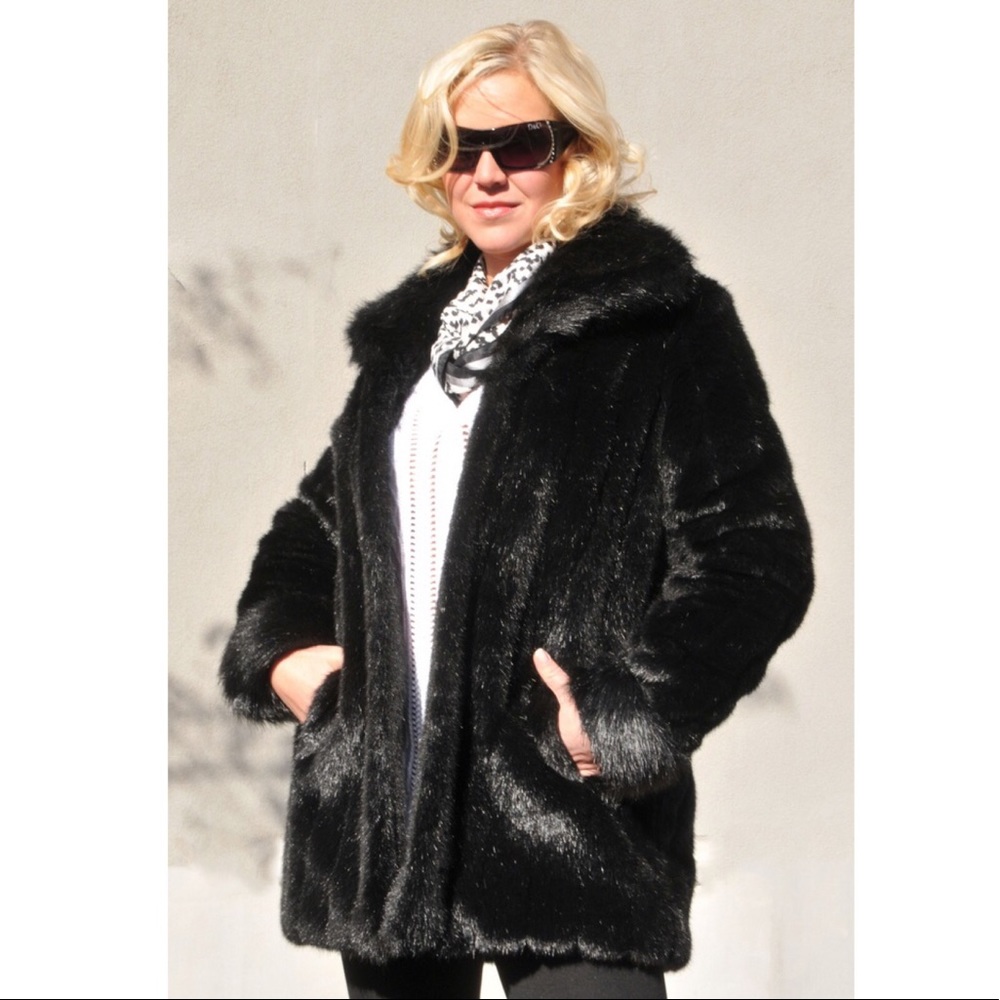 Faux Fur Black Mink Coat